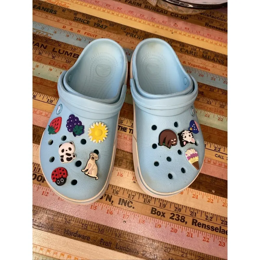 CROCS Crocband II Women's Size 10 Mens 8 Ice Blue White Clog w/ Jibbits